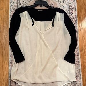 Express Two-Tone Black and Cream Blouse- 3/4 sleeves